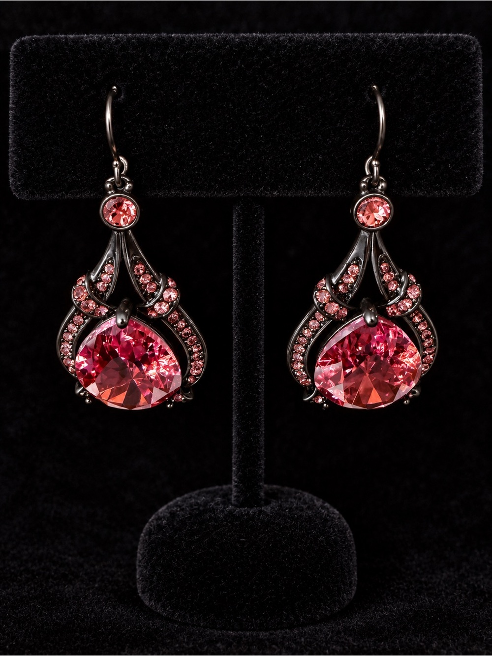 Fashion Jewelry Red Crystal and Black Drop Earrings